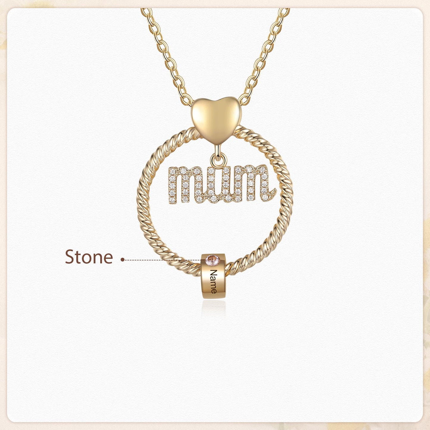 Personalized Mum Circle Necklace Gift Set With Premium Rotating Rose Flower Gift Box-Custom 1 Birthstone Pendant Necklace Engraved Names Gift For Mum