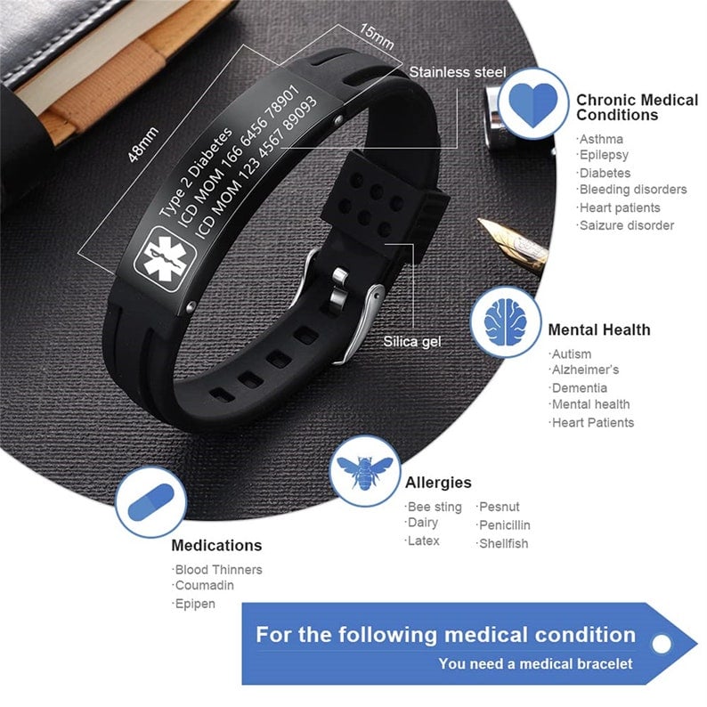 🏃‍♂️♥Sport Emergency ID Bracelet,Personalized Medical Alert Bracelet for Men