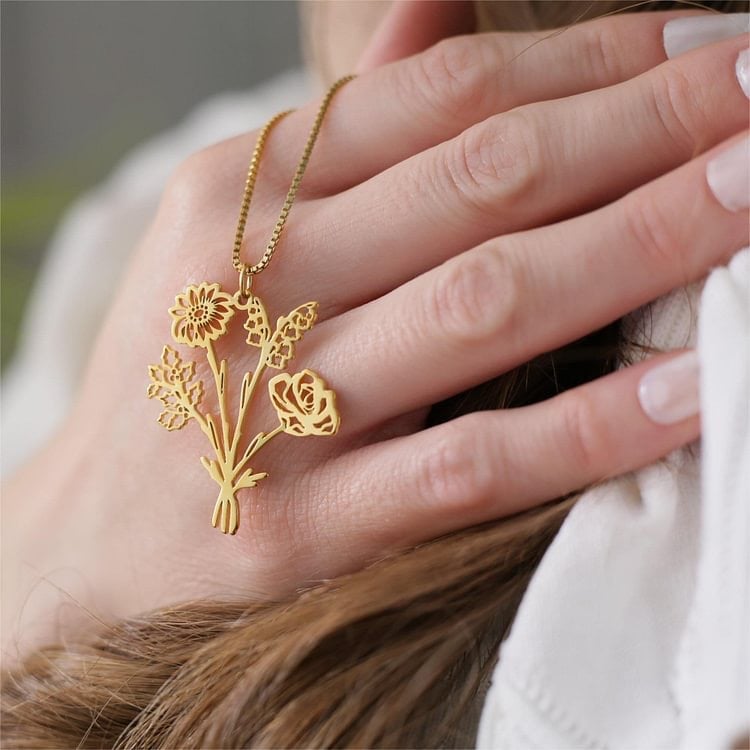 💐Birth Flower Bouquet Necklace