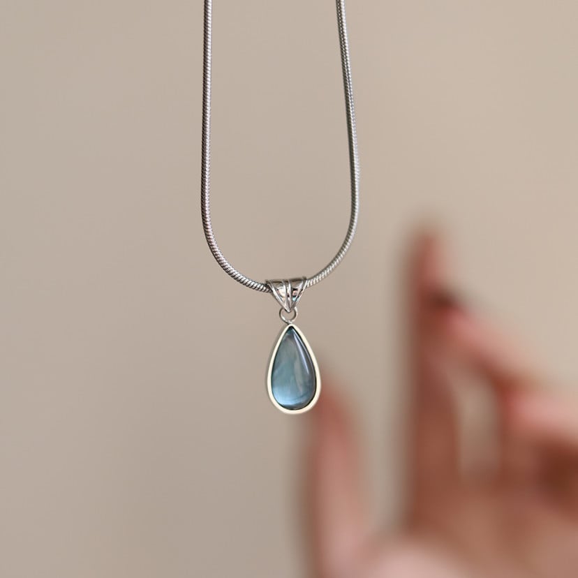 💎Water Drop Ocean Pendant silver snake necklace
