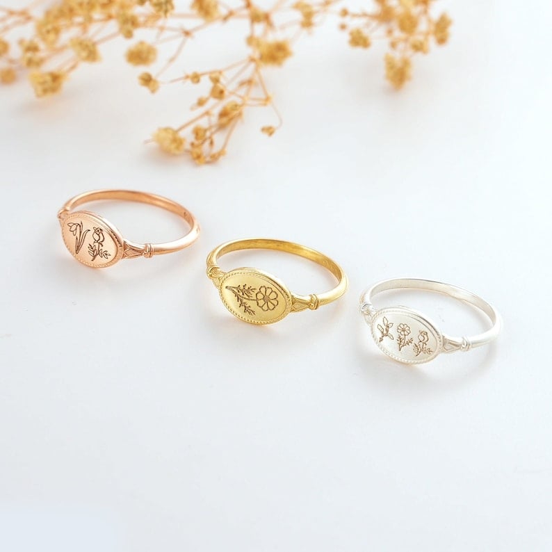 Mother's Day Hot Sale🔥Combined Birth Flower Ring, Birth Flower Jewelry, Birth Month Flower Rings for Women, Gift for Family, Christmas Gifts
