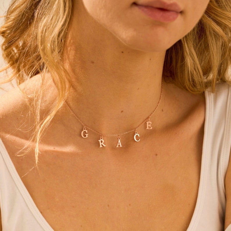 ✨Dangle Letter Necklace, Valentine's Day present, Custom Name Necklace, Custom Dainty Necklaces, Gold Chain, Gold Plated Necklace