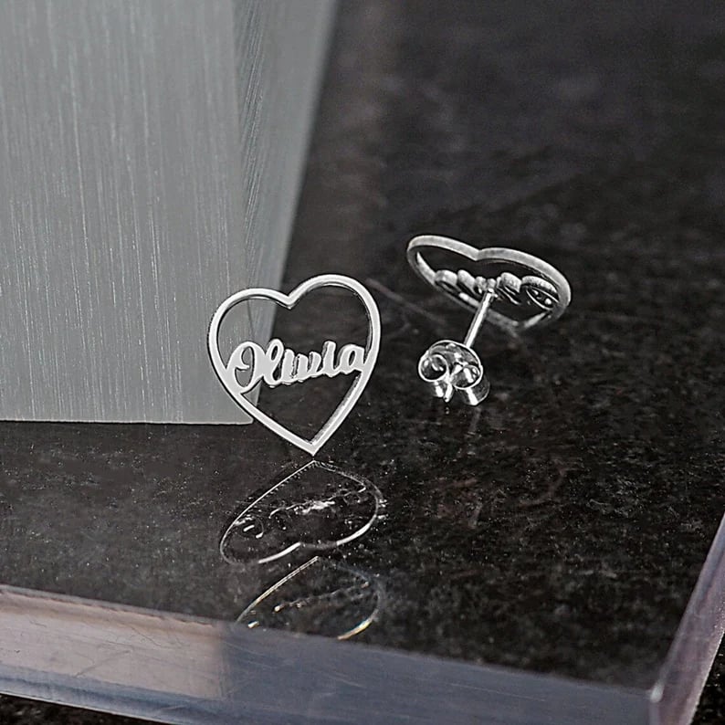 Custom Heart Name Earrings