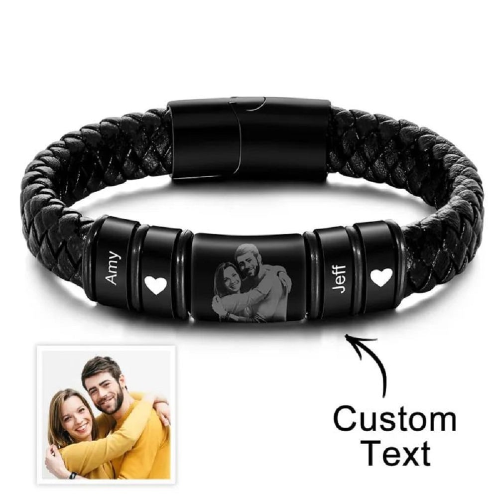 🎁Custom Photo Engraved Bracelet Leather Bracelet Men's Bracelet Gifts for Him