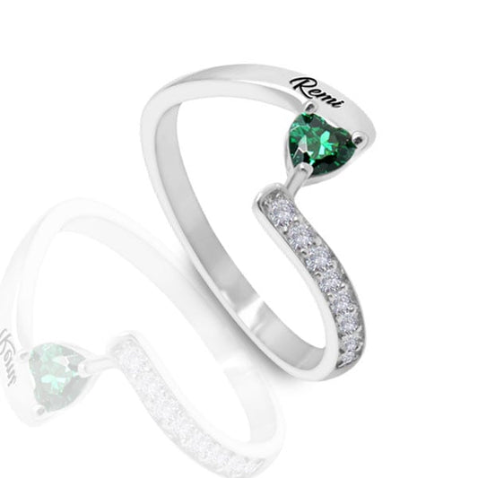 Personalized Heart Birthstone Ring