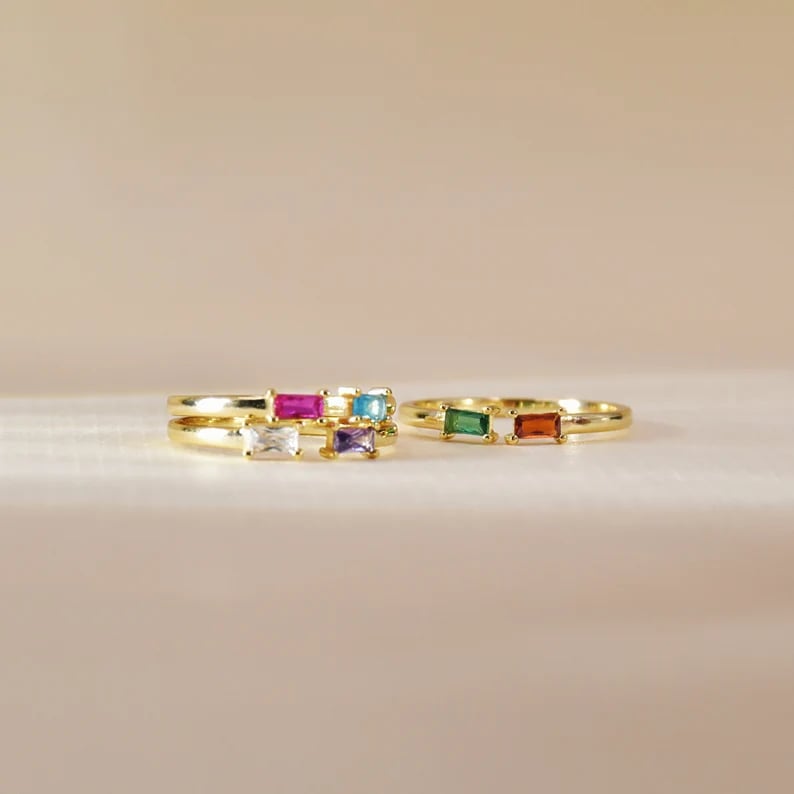 Duo Baguette Birthstone Ring