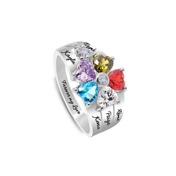 Personalized Heart Birthstone Ring