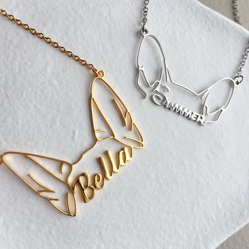 🐶🐱Custom Pet Ears Outline Necklace • Personalized Dog Cat Necklace • Pet Name Necklace