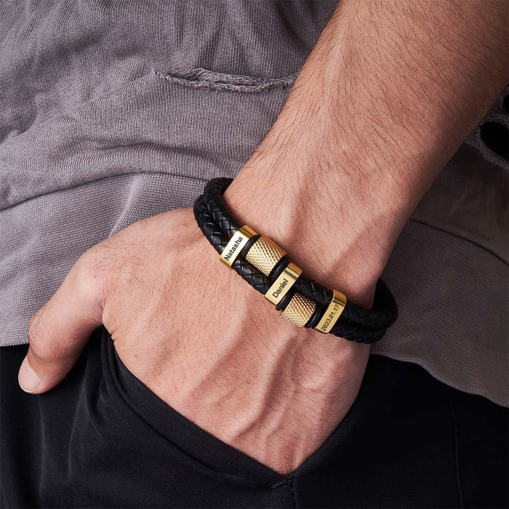 ✨🎁Stainless Steel Cross Men's Multilayer Leather Bracelet Stainless Steel Braided Leather Great Gift for Him