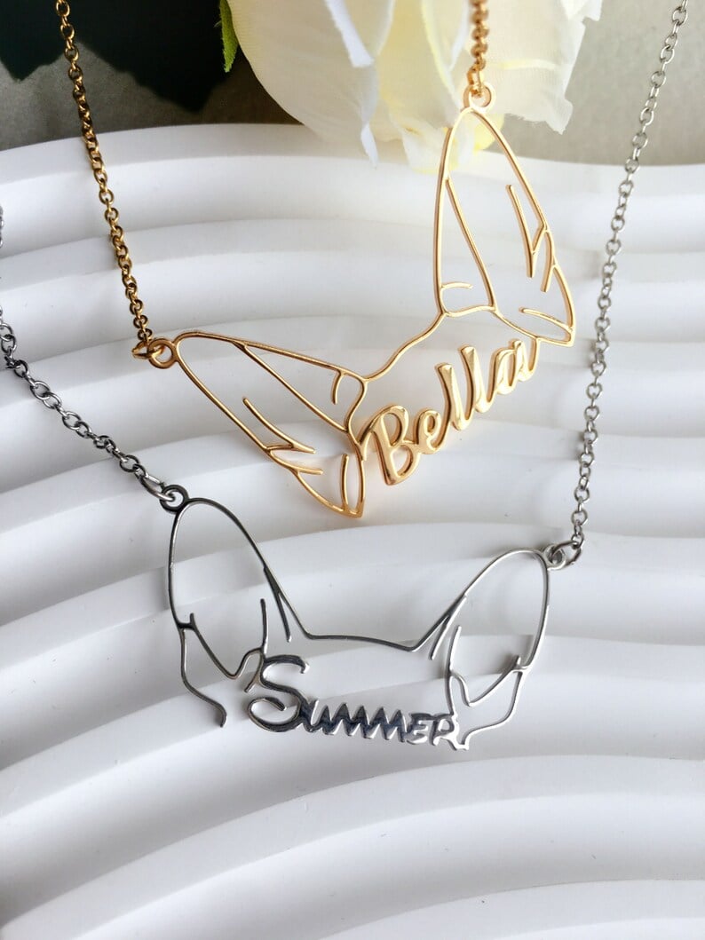 🐶🐱Custom Pet Ears Outline Necklace • Personalized Dog Cat Necklace • Pet Name Necklace