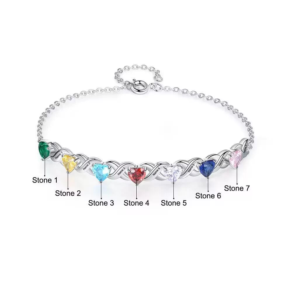 Silver Engraved Heart Birthstone X Bracelet
