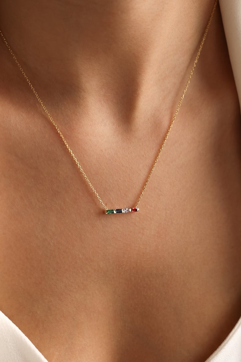 ✨Baguette Birthstone Necklace, Family Birthstone Necklace💎Bridesmaid Gift, Gift for Mom