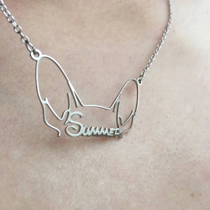 🐶🐱Custom Pet Ears Outline Necklace • Personalized Dog Cat Necklace • Pet Name Necklace