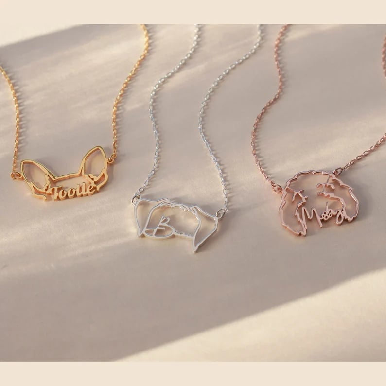 🐶🐱Custom Pet Ears Outline Necklace • Personalized Dog Cat Necklace • Pet Name Necklace