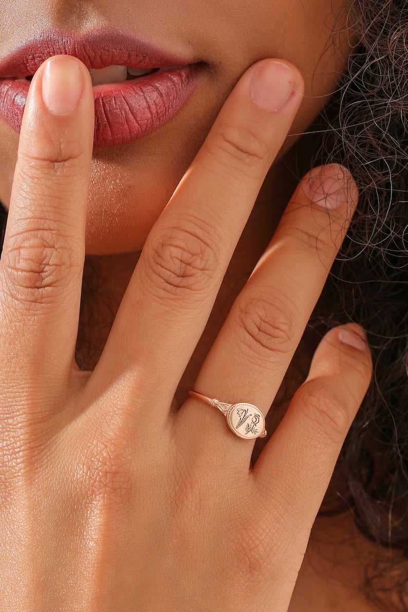 Mother's Day Hot Sale🔥Combined Birth Flower Ring, Birth Flower Jewelry, Birth Month Flower Rings for Women, Gift for Family, Christmas Gifts