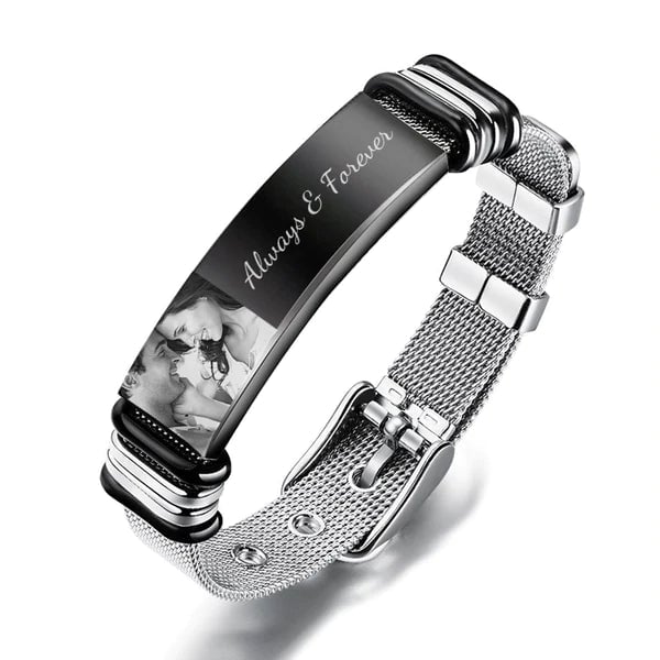🎁Custom Photo And Engraved Stainless Steel Bracelet Best Gifts Men‘s Gift