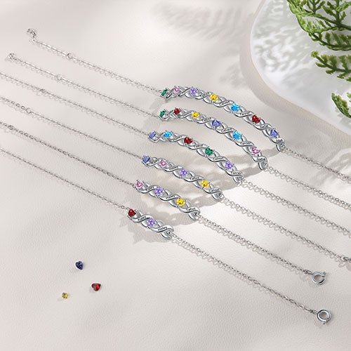 Silver Engraved Heart Birthstone X Bracelet