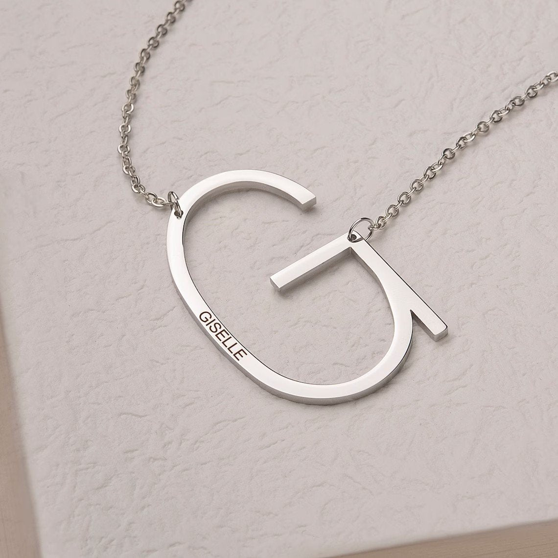 Engraved Large Letter Name Necklace