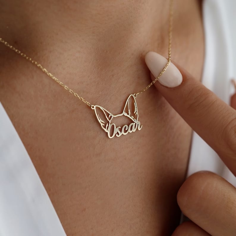 🐶🐱Custom Pet Ears Outline Necklace • Personalized Dog Cat Necklace • Pet Name Necklace