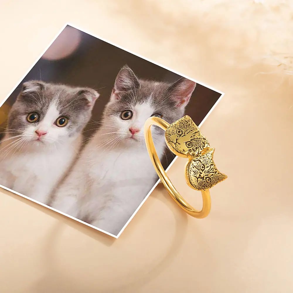 Personalized Pet Portrait Ring, 🐶🐱Engraved 1-4 Dog/Cat Head Ring, Gift for Pet Owner/Pet Lover