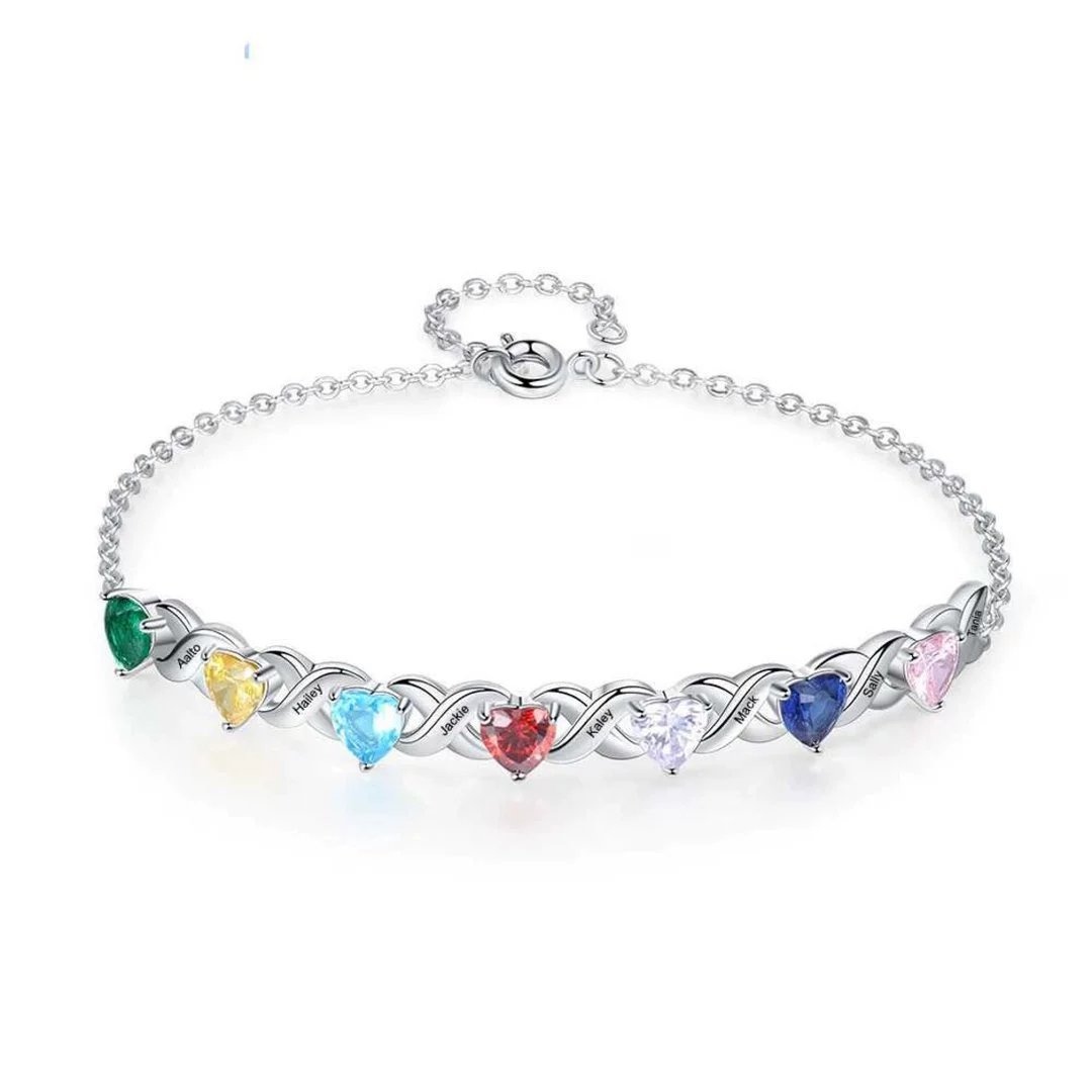 Silver Engraved Heart Birthstone X Bracelet