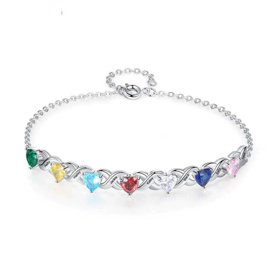 Silver Engraved Heart Birthstone X Bracelet