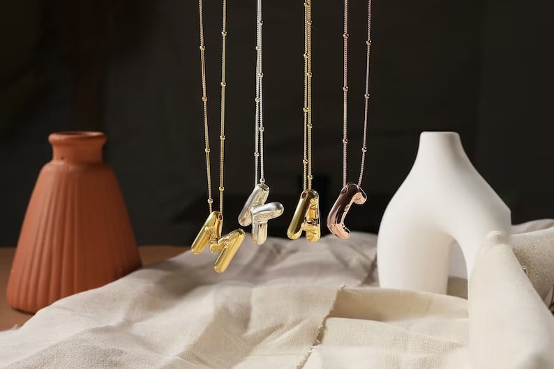 3D Initial Necklace, Bubble Letter Pendant, Custom Jewelry