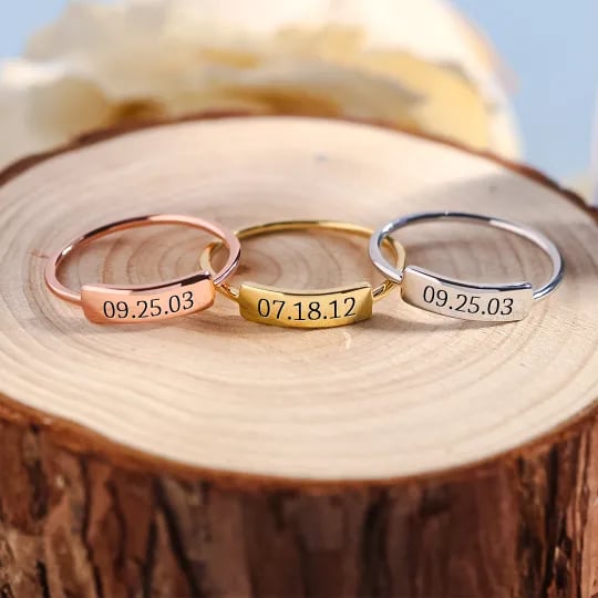 CUSTOM DELICATE DAINTY BAR DATE RING