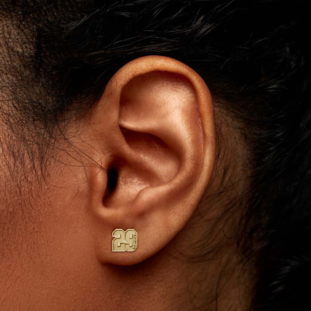 Pair Of Sports Number Stud Earrings With Name