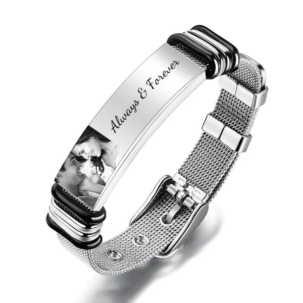 🎁Custom Photo And Engraved Stainless Steel Bracelet Best Gifts Men‘s Gift