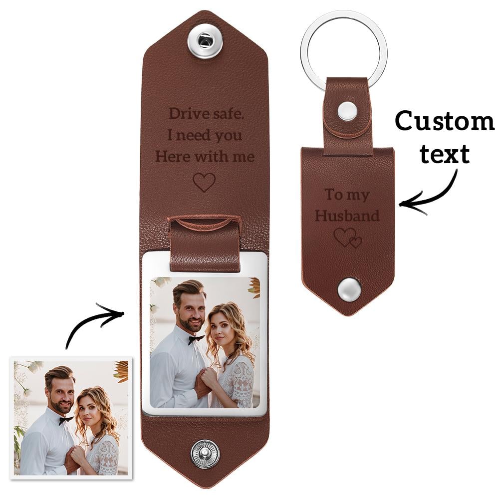 🔥HOT SALE✨Gift to Husband-Customized Leather Photo Text Keychain
