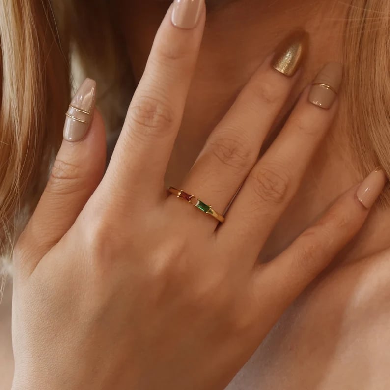 Duo Baguette Birthstone Ring