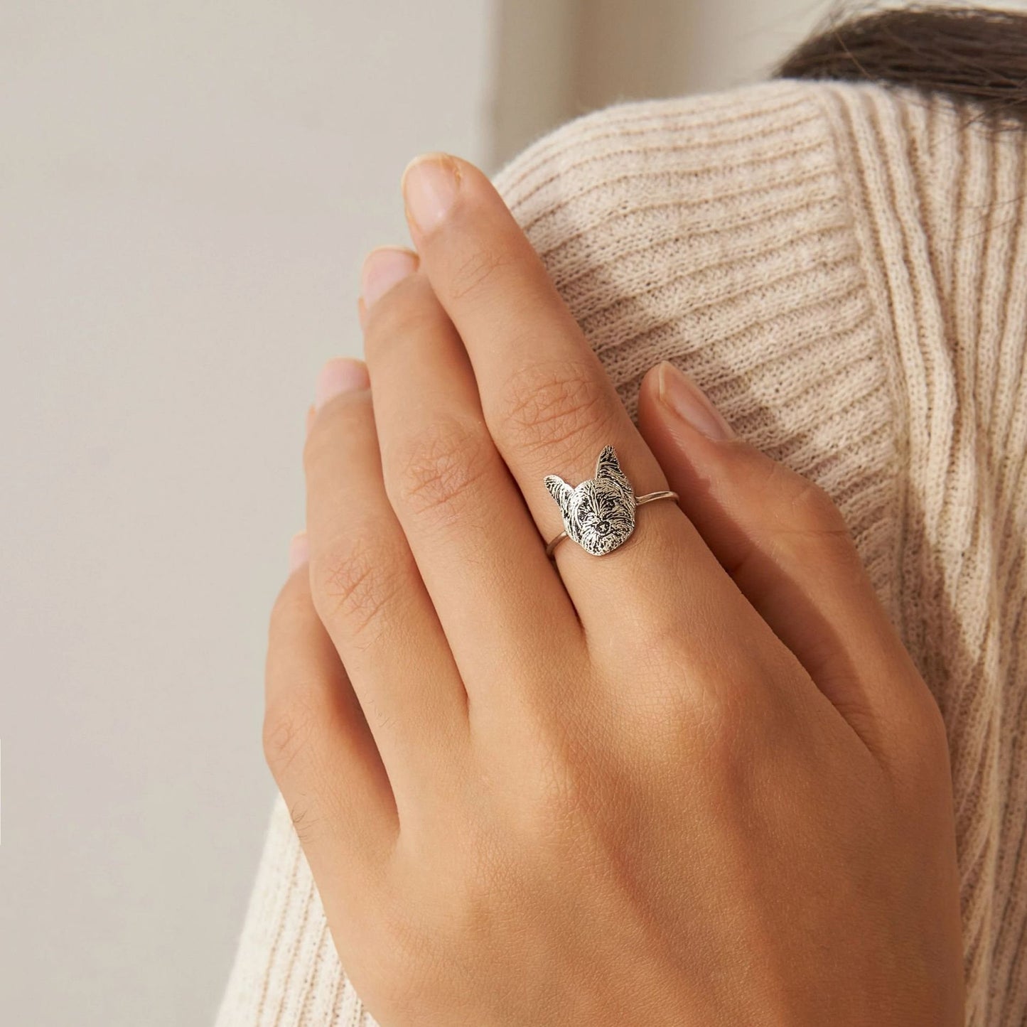 Personalized Pet Portrait Ring, 🐶🐱Engraved 1-4 Dog/Cat Head Ring, Gift for Pet Owner/Pet Lover