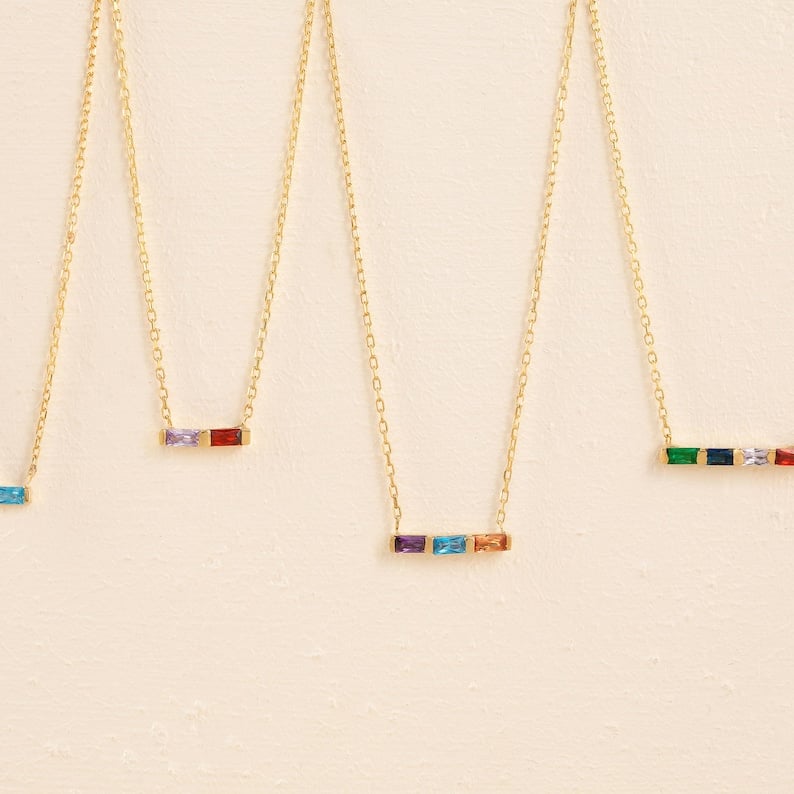 ✨Baguette Birthstone Necklace, Family Birthstone Necklace💎Bridesmaid Gift, Gift for Mom