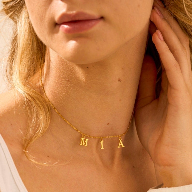 ✨Dangle Letter Necklace, Valentine's Day present, Custom Name Necklace, Custom Dainty Necklaces, Gold Chain, Gold Plated Necklace